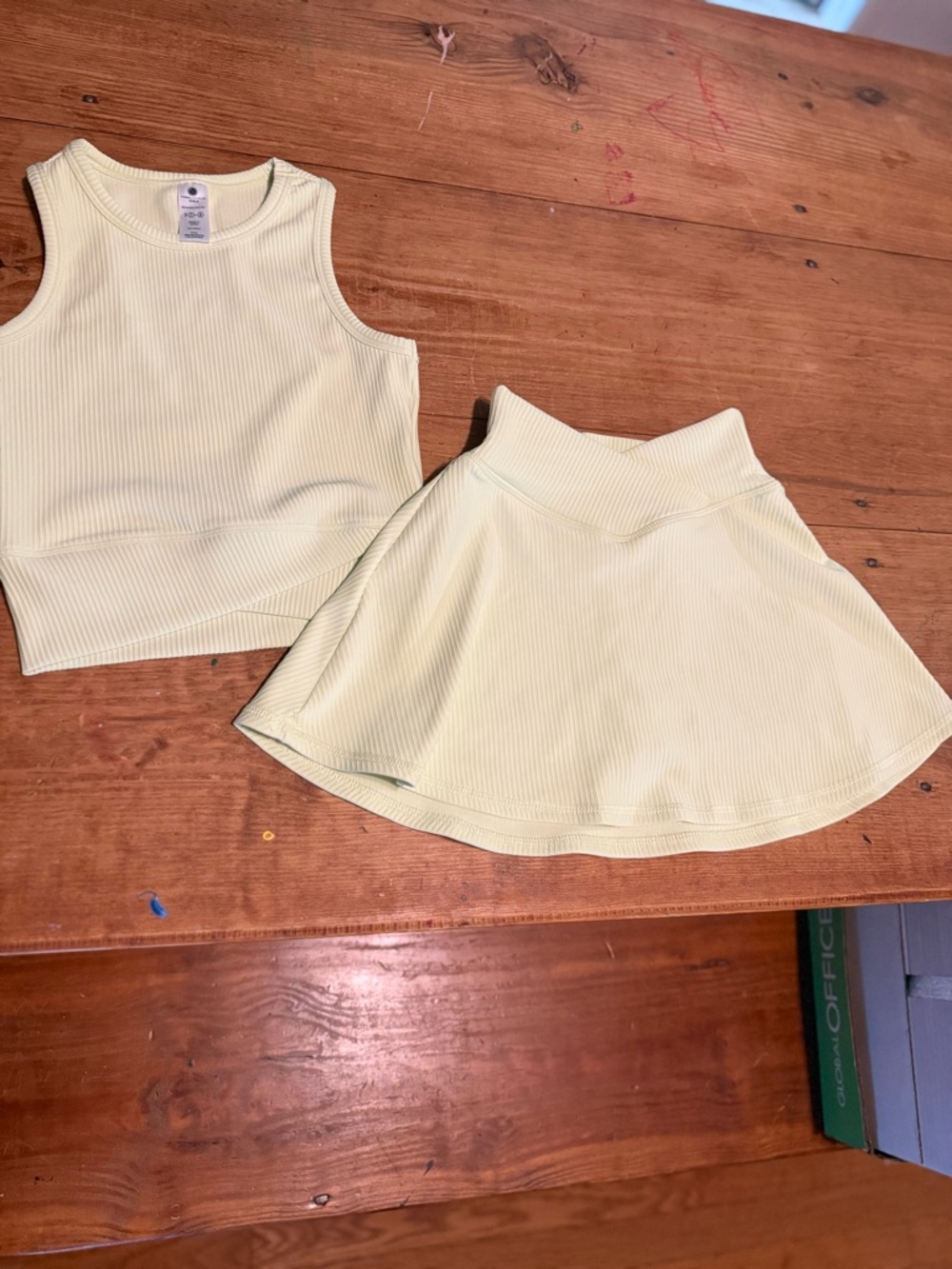 Yogalicious Kids Ribbed Tank Top and Skirt Set in  light Lime Green